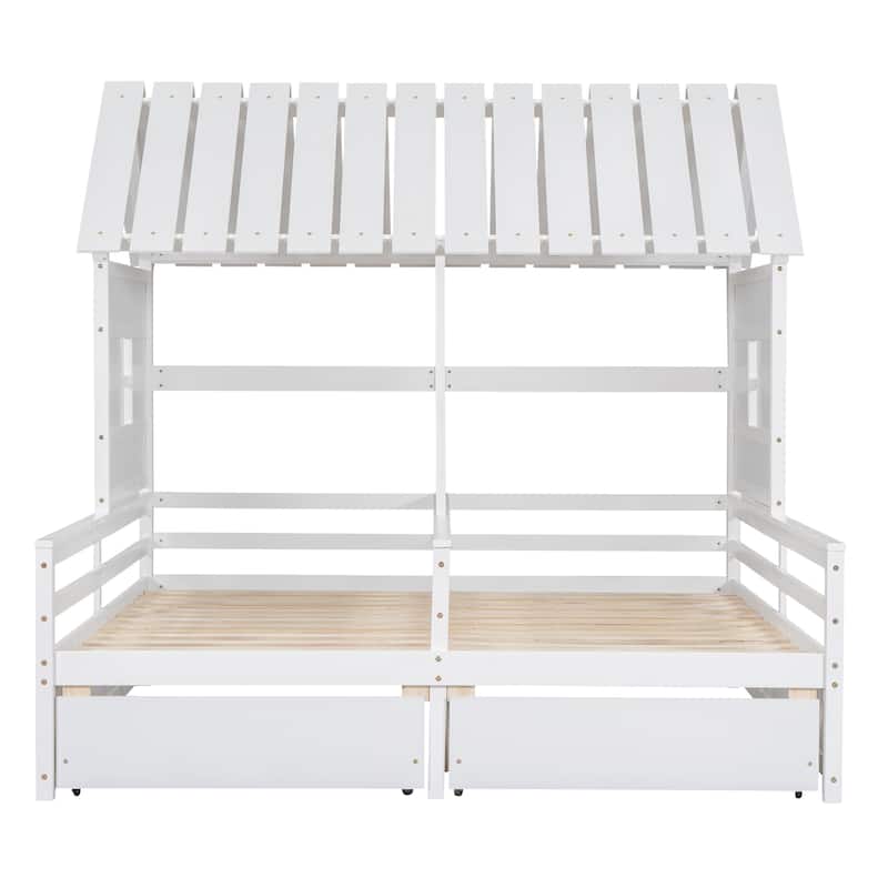 Twin Solid Wood House Platform Beds with Drawers