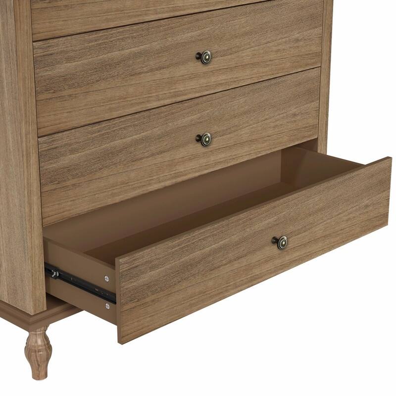 Large 4-Drawer Wood Dresser with Solid Wood Feet, Brown Finish & Metal Knobs, Antique Storage Chest