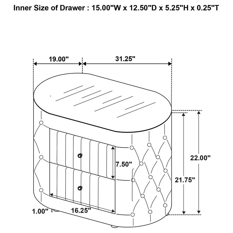 Santiago Ivory 2-drawer Upholstered Nightstand Bedside Table