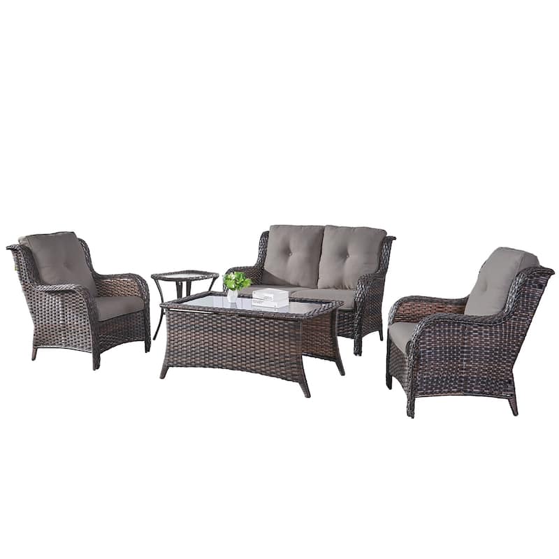 Pocassy 5 Pieces Outdoor Patio 2-Seat Sofa Chairs with Coffee Table