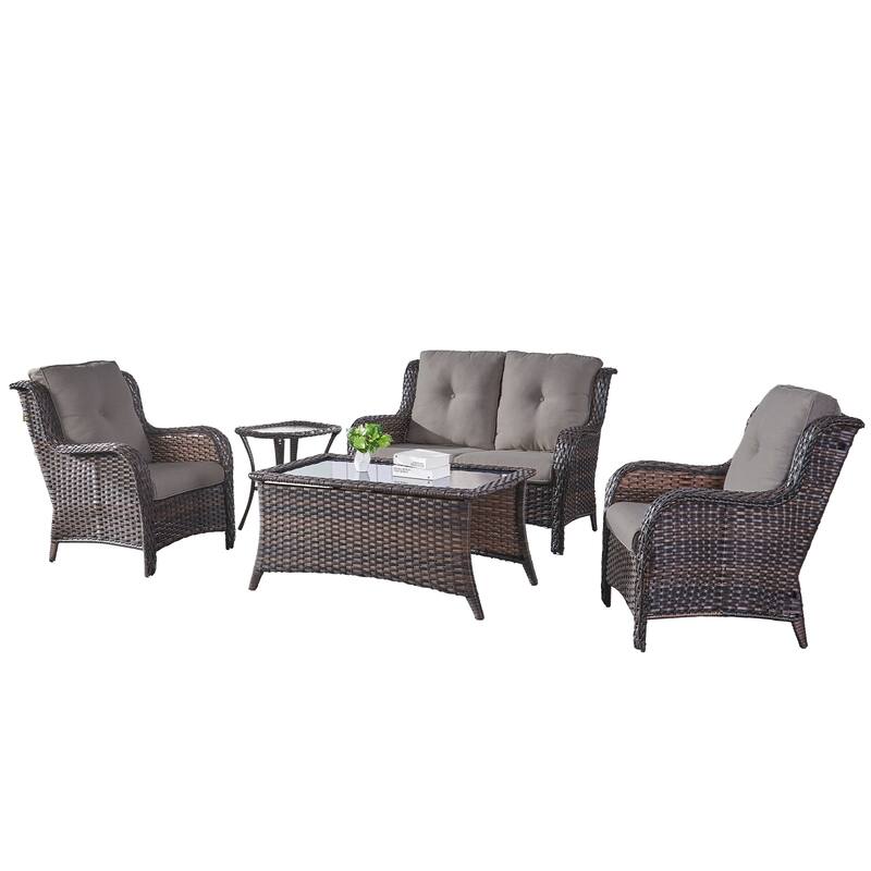 Pocassy Outdoor Patio Sofa Chairs with Coffee Table