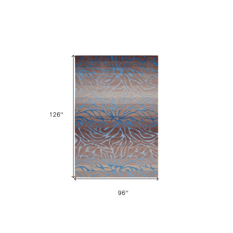 HomeRoots Gray and Blue Botanical Leaves Area Rug - 126' X '96' X '0.5