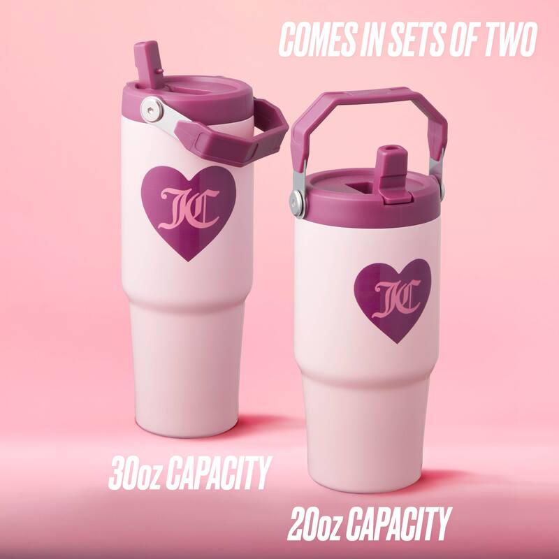 Juicy Couture Flip Flow Hydration Stainless Steel Screw Top Tumbler with Flip Straw 2-Pack