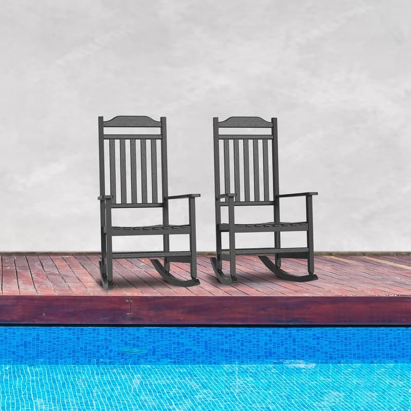 Patio Rocking Chair Outdoor ,Weather Resistant Poly Resin Oversized Porch Rocker,High Back Smooth Design,Indoor Outdoor Use