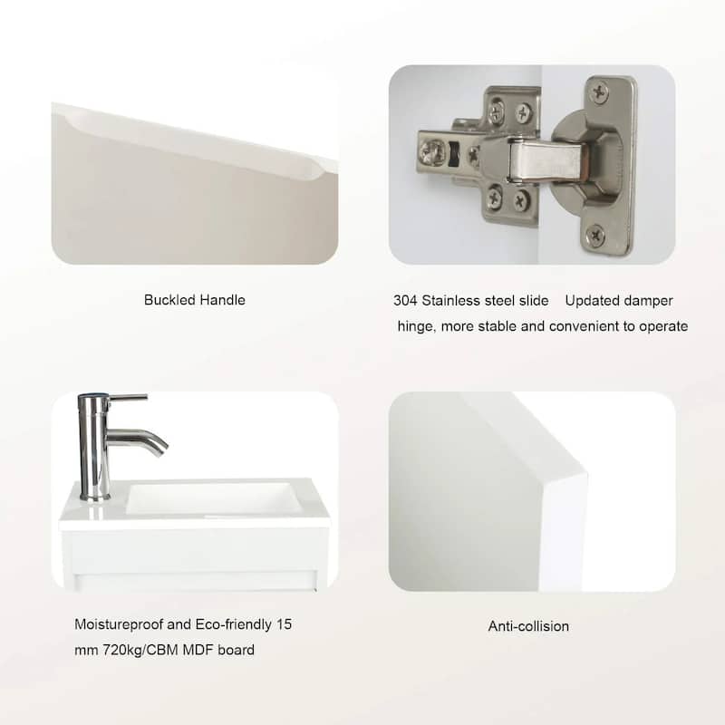 Eclife 16" Bathroom Vanity for Small Space Wall-Mounted Resin Sink Cabinet