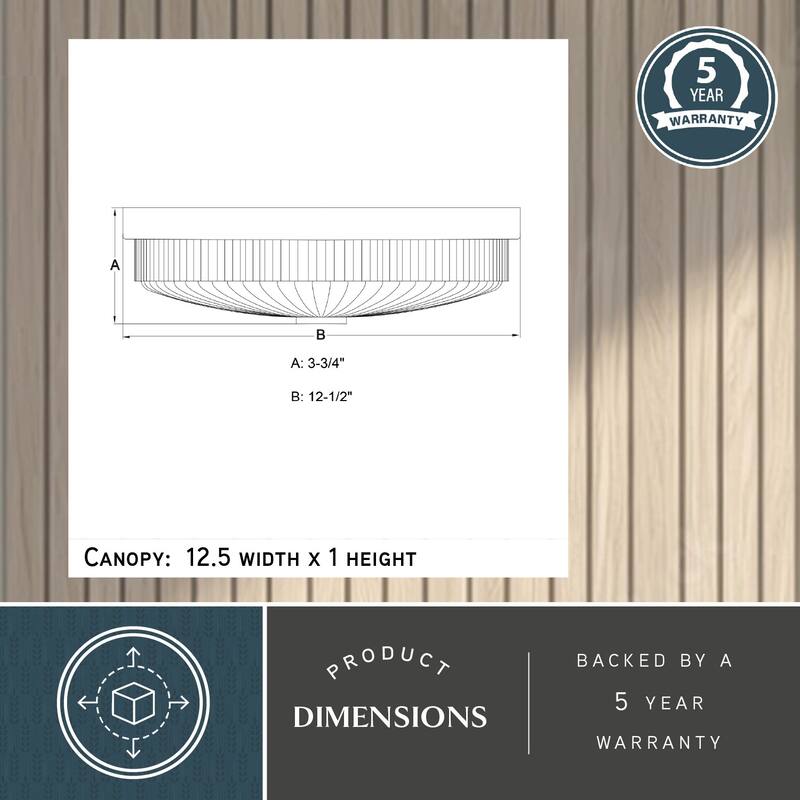 Preston 1-Light Dome Flush Mount LED Lighting Fixture, Clear Ribbed Glass Shade Low Ceilings, Hallway, Kitchen