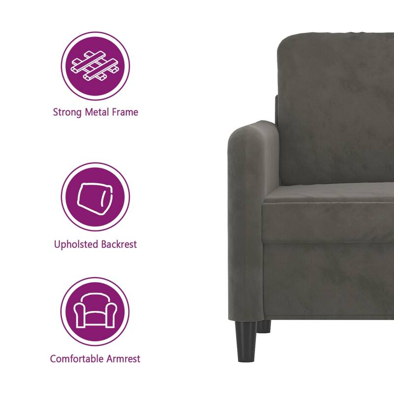 vidaXL 3 Piece Sofa Set with Throw Pillows&Cushions Dark Gray Velvet - 54.3" x 30.3" x 31.5"