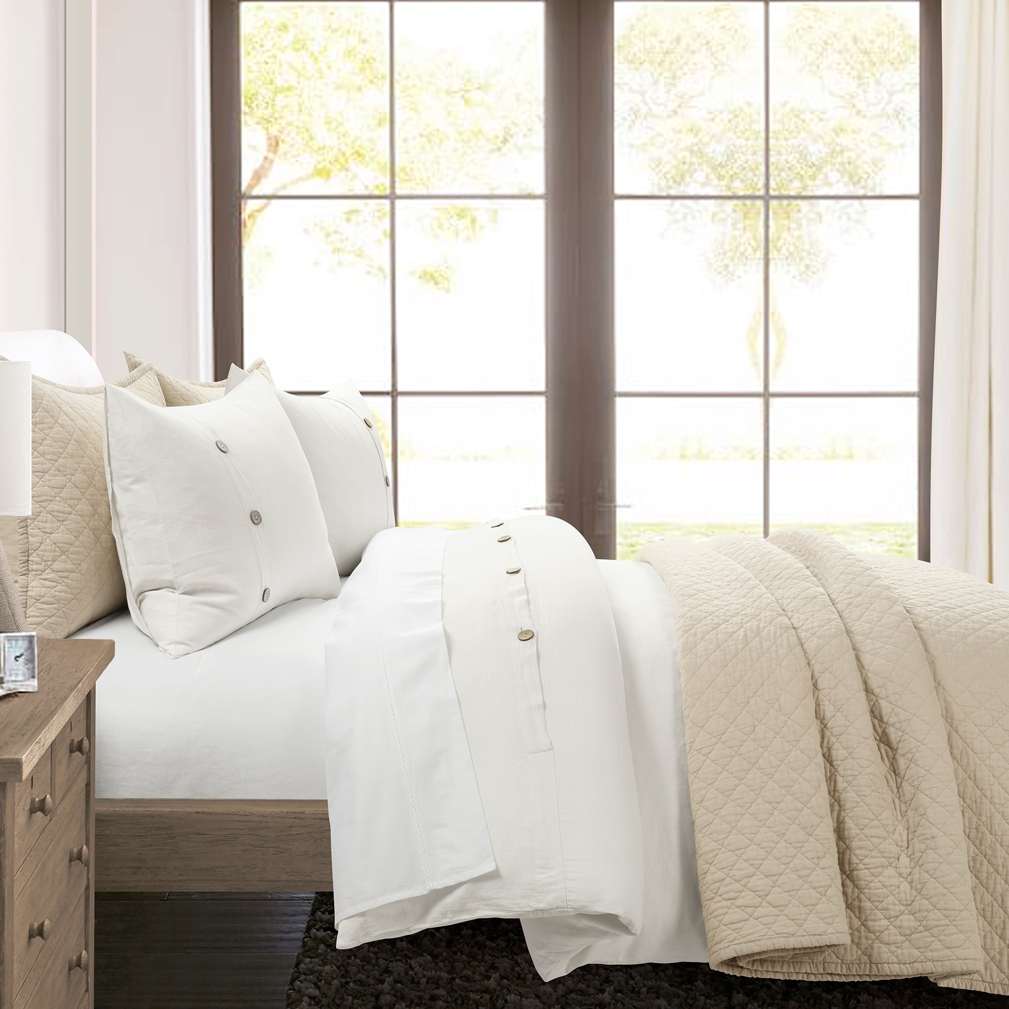 Lush Decor Belgian Flax Prewashed Linen Rich Cotton Blend Duvet Cover 3 Piece Set
