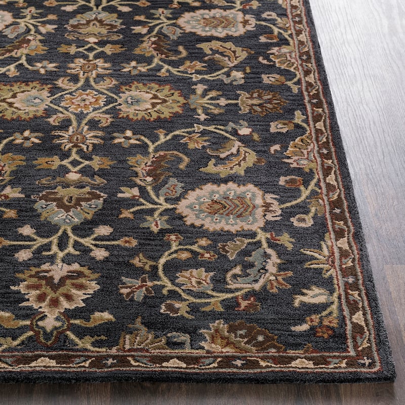 Hand-Tufted Yate Floral Wool Black Rug - 4' x 6'