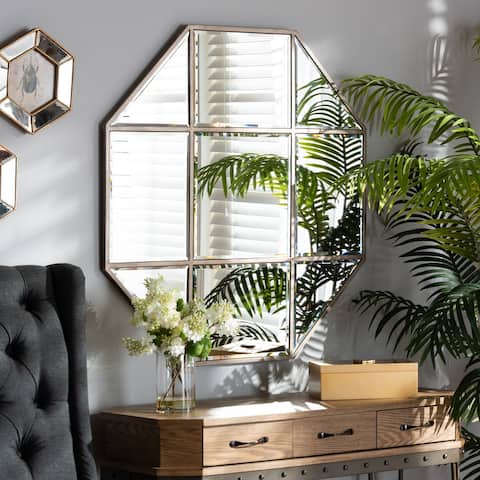 Enora Antique Bronze Finished Metal Geometric Accent Wall Mirror - Bronze/Gold