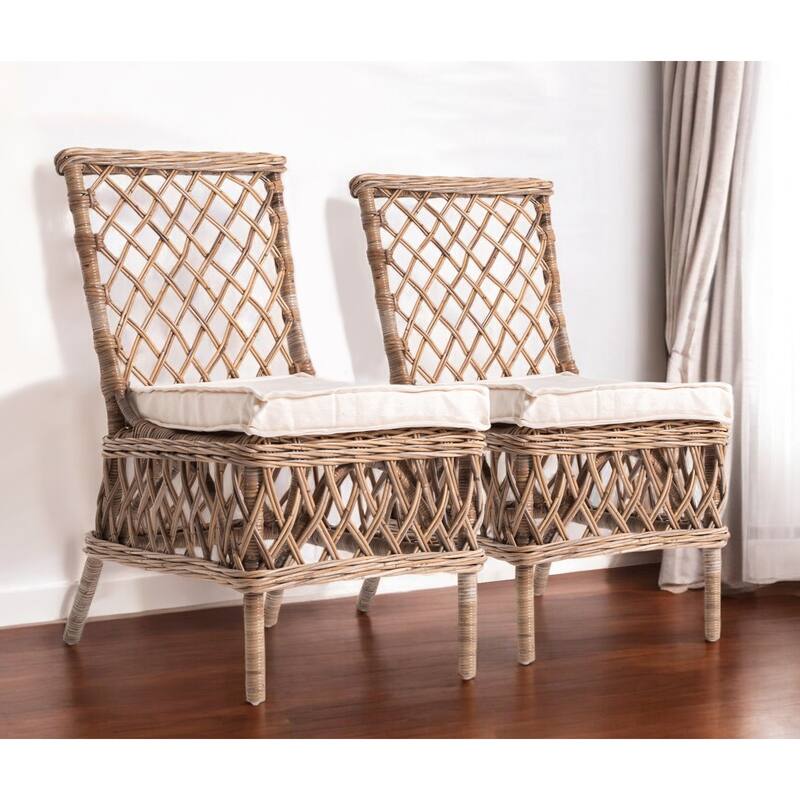 HomeRoots Set of Two Cream And Natural Rattan Cross Back Dining Parsons Chairs - Set of 2