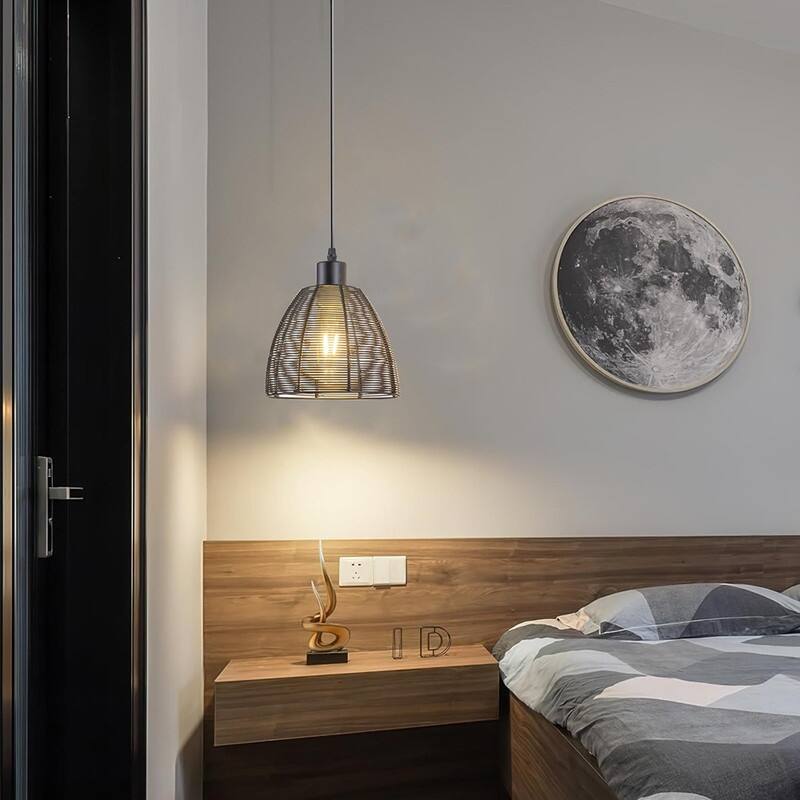 2 Pack hanging lights black battery powered metal pendant lights