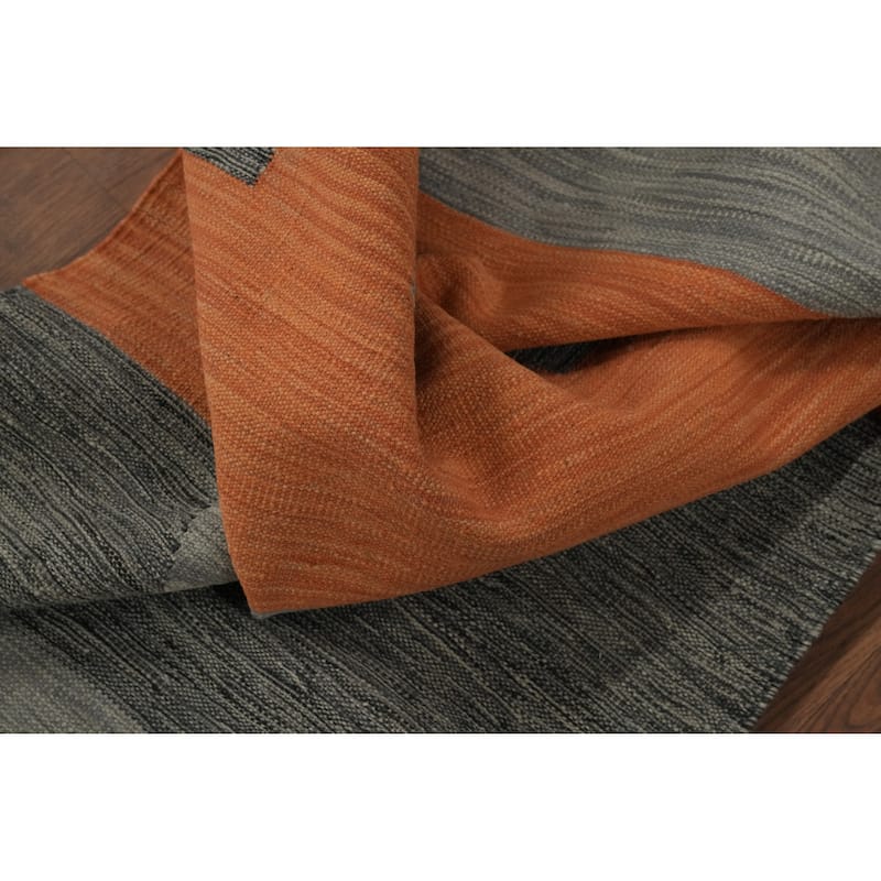 Hand Woven Oriental 100% Wool Carpet Southwestern Modern Greys & Charcoal Kilim Runner Rug - 11' 7'' X 2' 8''