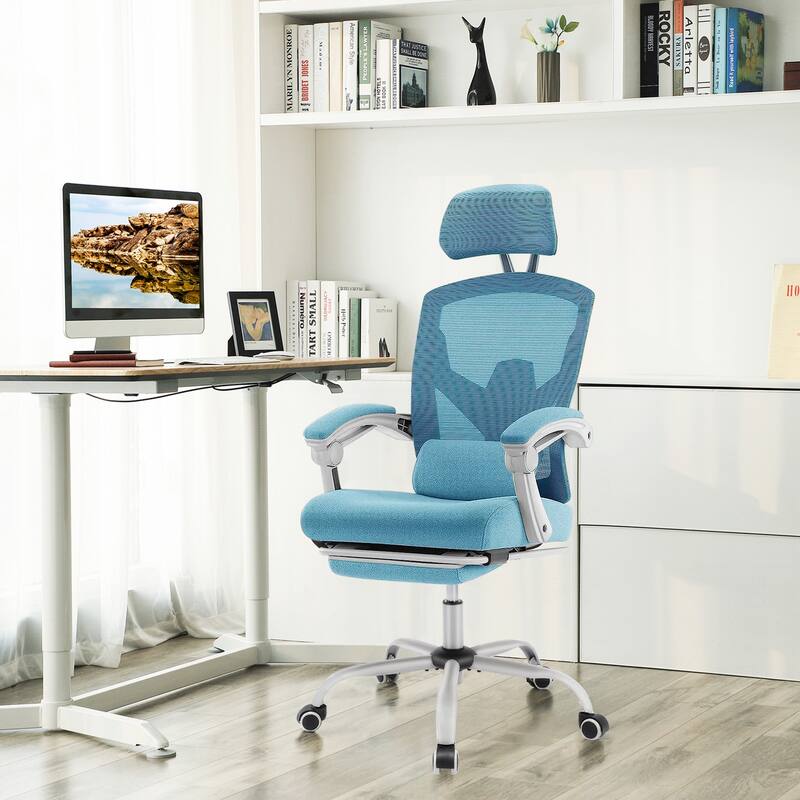 Ergonomic Office Chair with Footrest, High-Back Mesh Rolling Swivel Reclining Chairs Computer Desk Seat