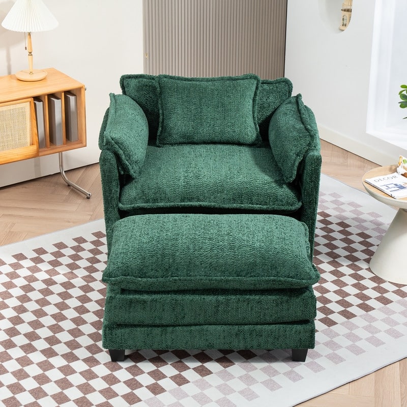 39.76" Single Sofa Chair, Ottoman - Dark Green