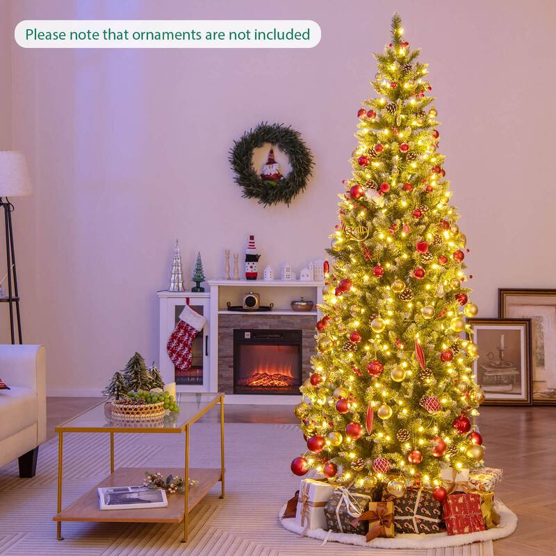 Costway 7 FT Pre-Lit Artificial Christmas Tree with 818 Snowy Branch - 7FT