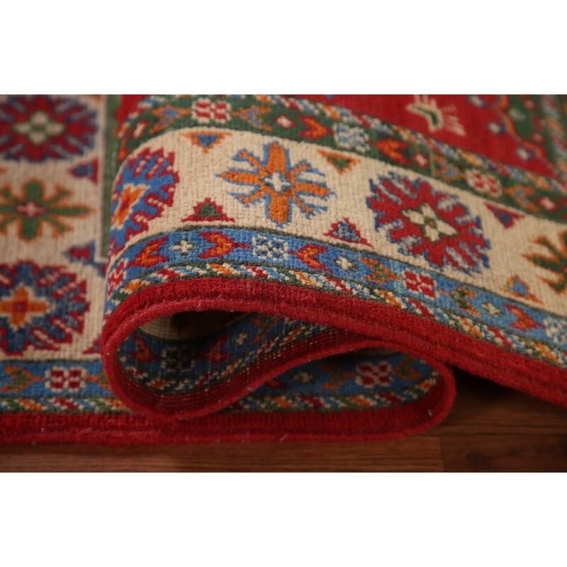 Red Kazak Accent Rug Hand-Knotted Oriental Wool Carpet - 2'9"x 4'1"