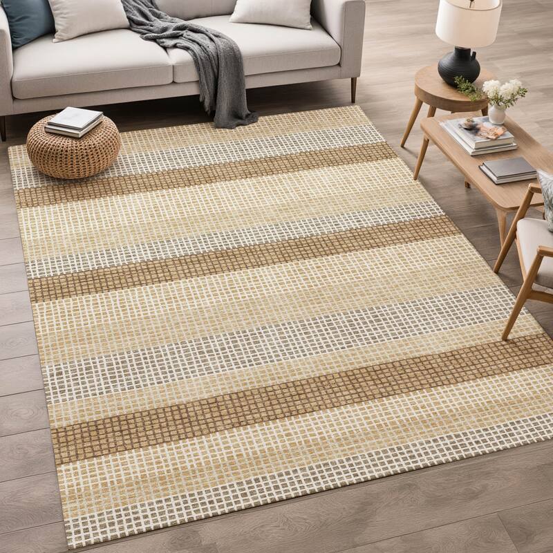 Machine Washable Indoor/ Outdoor Cabana Stripe Chantille Rug