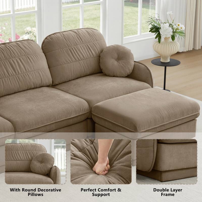 GDFStudio Alden Voss 137" Chenille Cloud 4-Seater Sofa with Quilted Back Cushions, Deep Seat