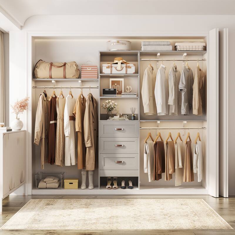 96'' Adjustable Closet Organizer with Drawers, Closet System with Hanging Rods and Storage Shelves