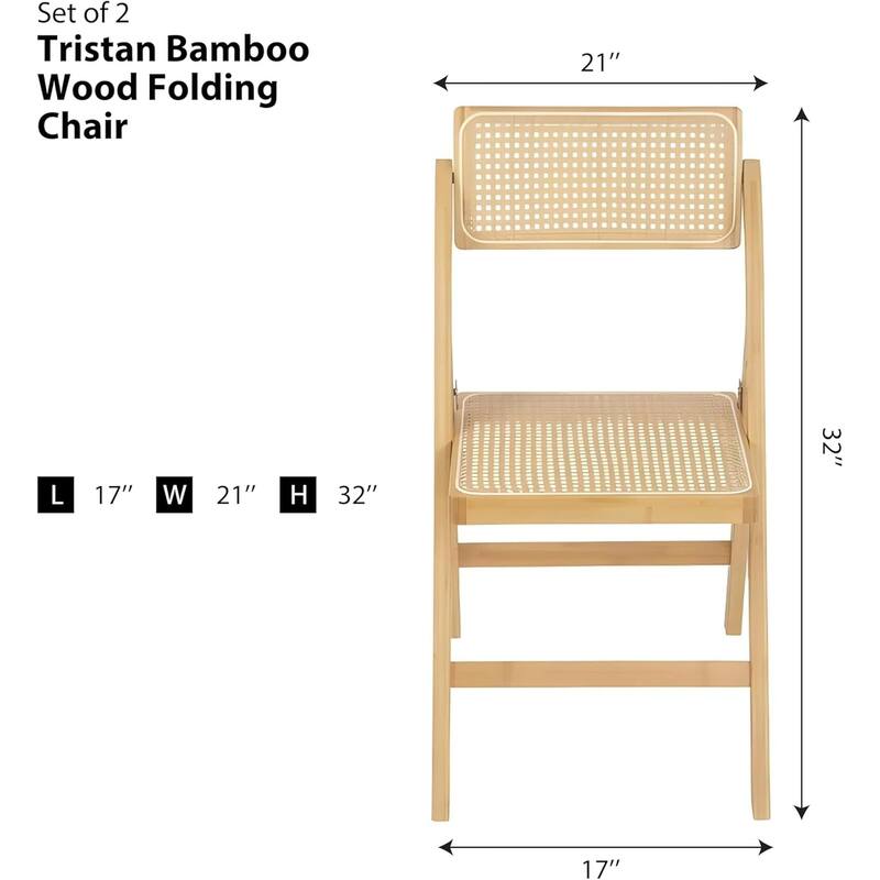 Sand Tristan Bamboo Folding Chairs Set of 2 Portable Indoor Outdoor