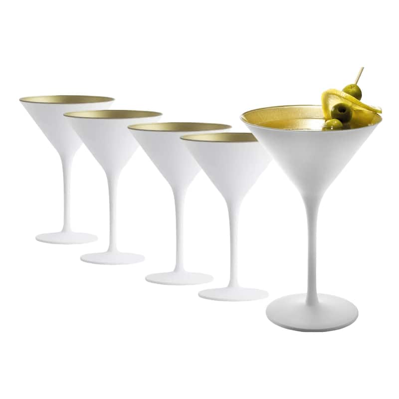 Stolzle Lausitz Set of 6 Olympia Martini Glasses - 8 Oz - White and Gold