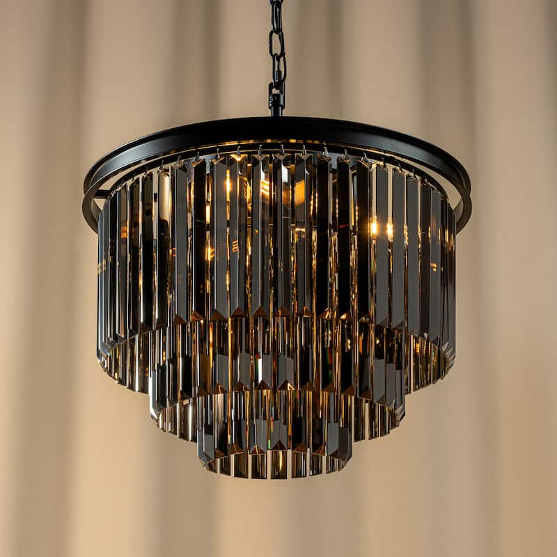 6-Lights Modern 3-Tier Round Fringe Crystal Chandelier - W 20"