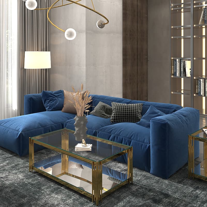 Contemporary Metal and Glass Rectangular Coffee Table