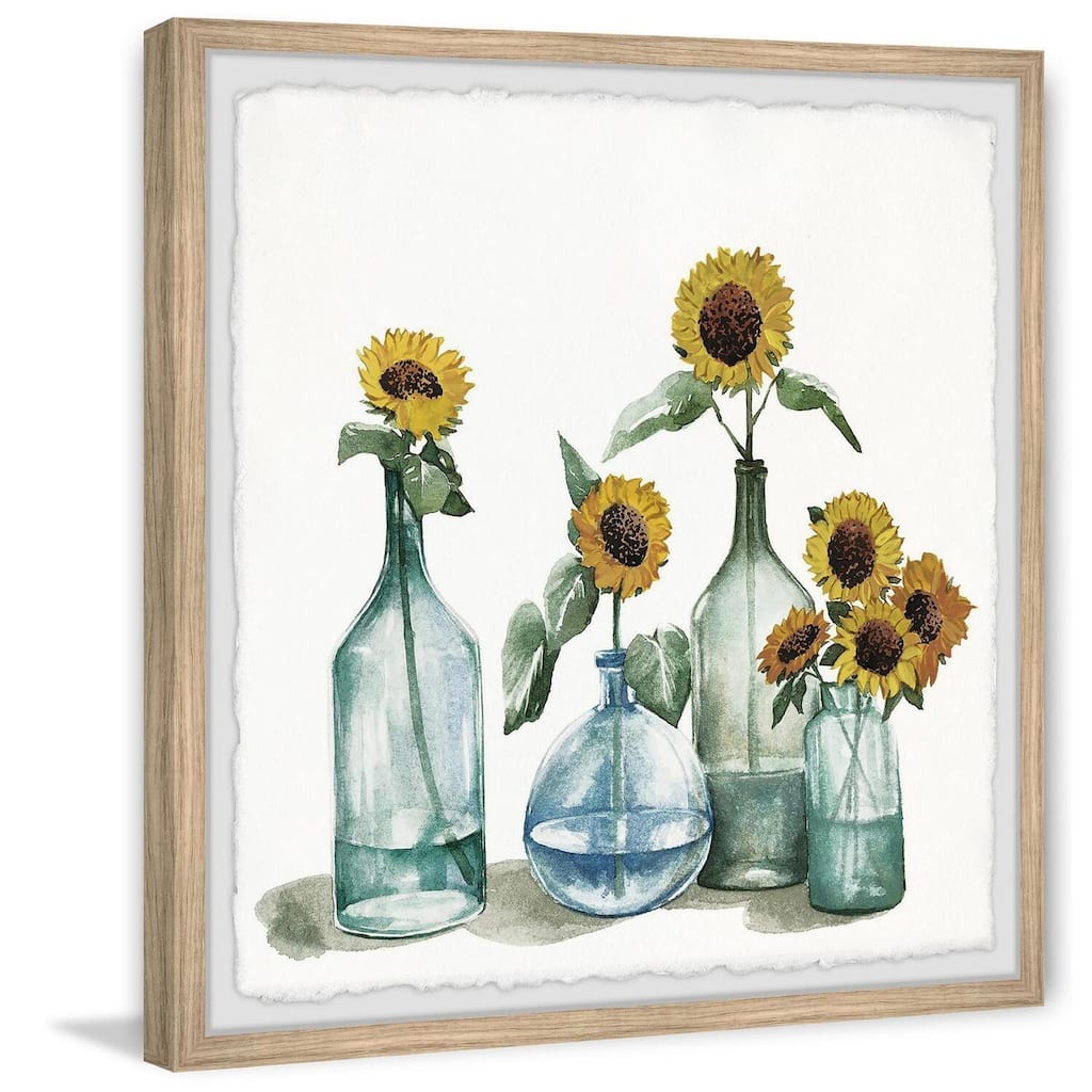 Sunflowers in Blue Vase Framed Wall Art, Floral Delight - A Blooming Accent for Your Living Space