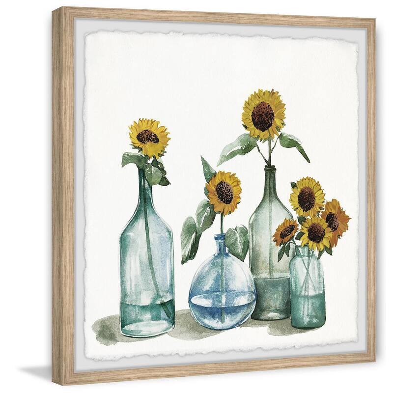 Sunflowers in Blue Vase Framed Wall Art, Floral Delight - A Blooming Accent for Your Living Space