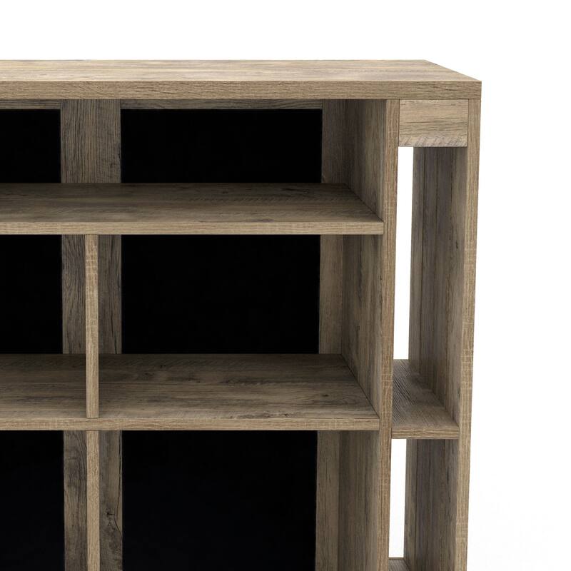 DH BASIC Farmhouse Weathered Oak 9-Open Shelf Home Bar with Chalkboard Menu Signs by Denhour