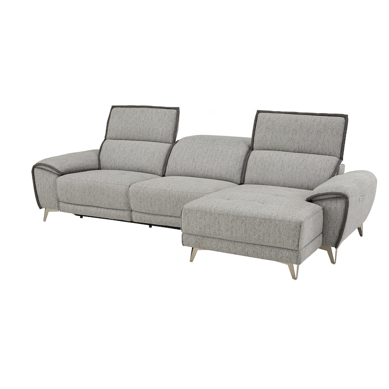 Matera Gray Yarn Dyed Fabric Power Recliner Sectional Sofa with Chaise and USB Charger by iNSPIRE Q Modern