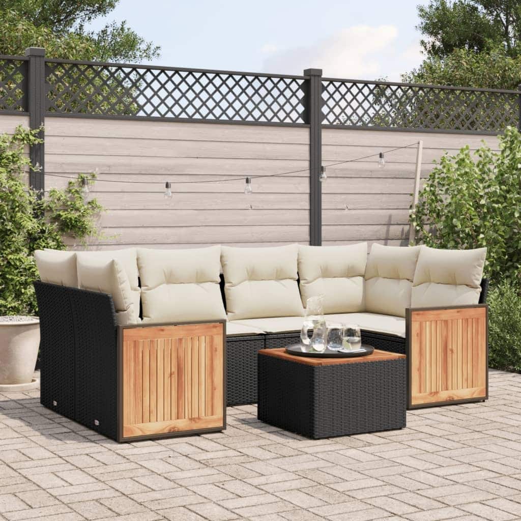 vidaXL Patio Sofa Set with Cushions Outdoor Furniture 7 Piece Poly Rattan