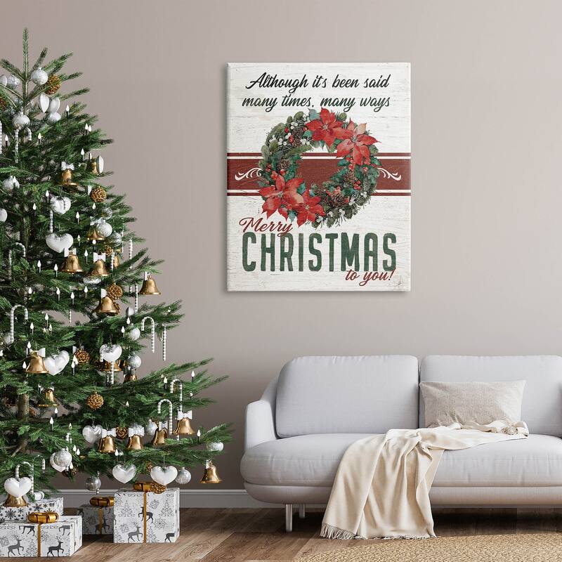 Stupell Merry Christmas To You Vintage Poinsettia Canvas Wall Art by Jo Moulton