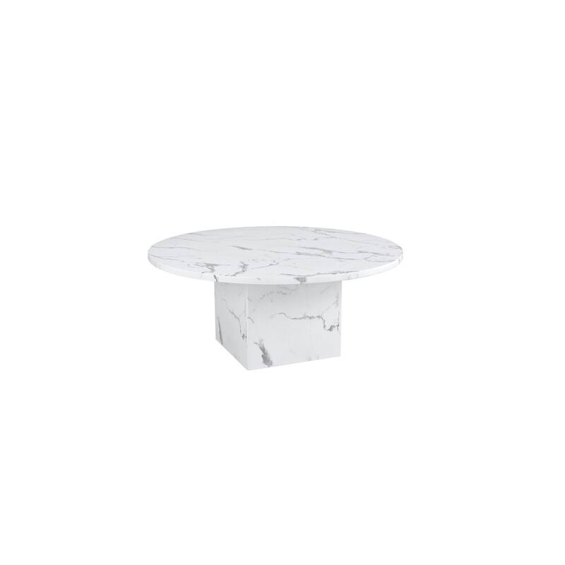 60'' Diameter Round Marble Table with Cubical Marble Base - 60'' Dining Table