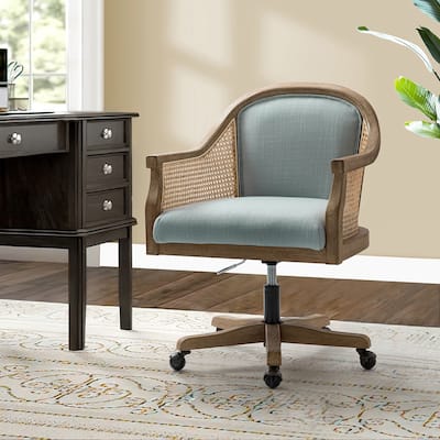 Danilo Farmhouse 360 Degree Swivel Height Adjustable Rattan Desk Chair with RubberWood by HULALA HOME