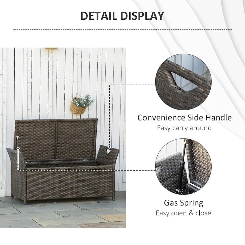 Outsunny 27 Gallon Patio Wicker Storage Bench, Outdoor PE Rattan Patio Furniture, Two-In-One Large Capacity Footstool