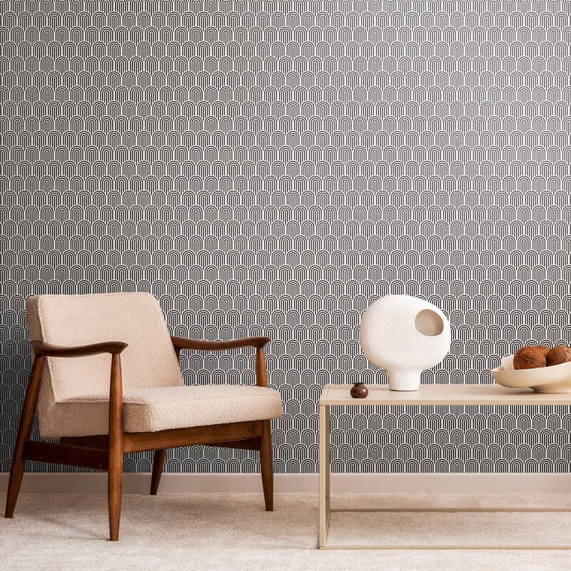 Hoopla Walls Retro Arch Black Peel and Stick Wallpaper - N/A