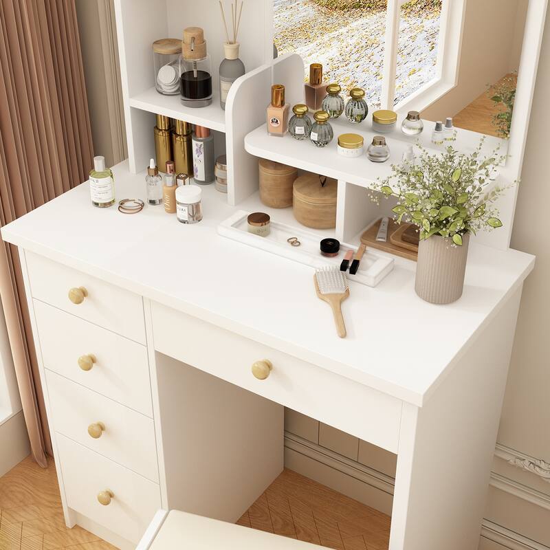 5-Drawer Makeup Vanity Table Set With Mirror & Stool Dressing Table