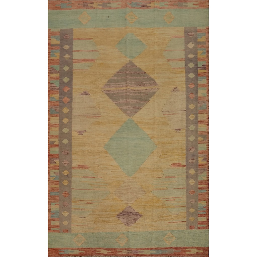 Hand Woven Southwestern Wool Yellow Geometric Area Rug - 8' 9'' X 6' 1''