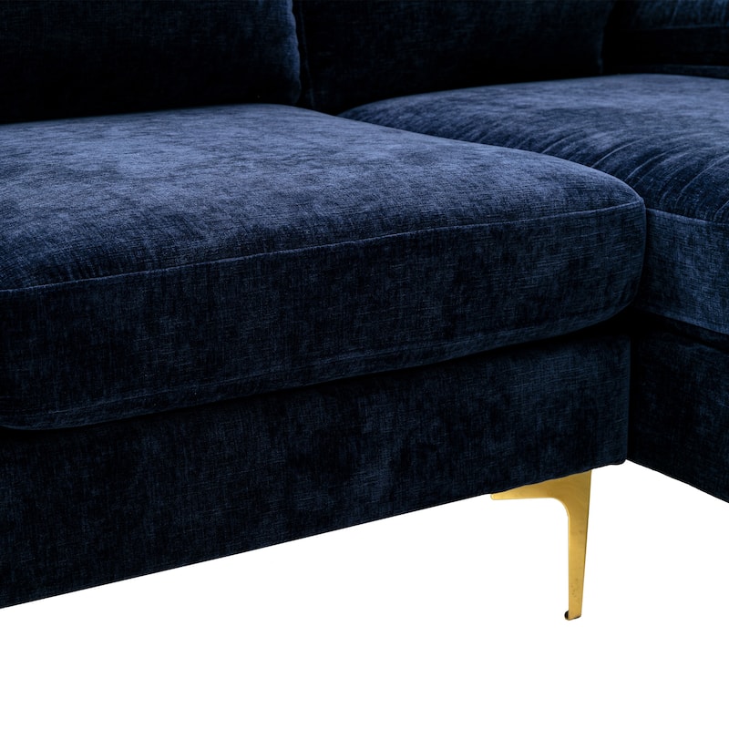 Living Room Chenille Fabric Sofa Sectional Sofa with Cushion Back, Pillow Top Arms, and Metal Legs