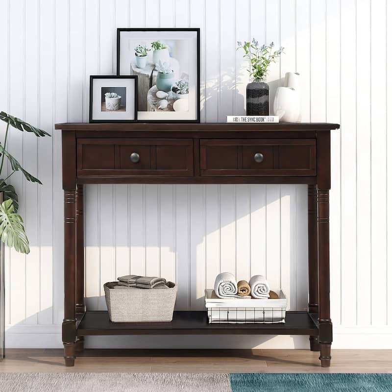 Console Table Traditional Design with Two Drawers and Bottom Shelf