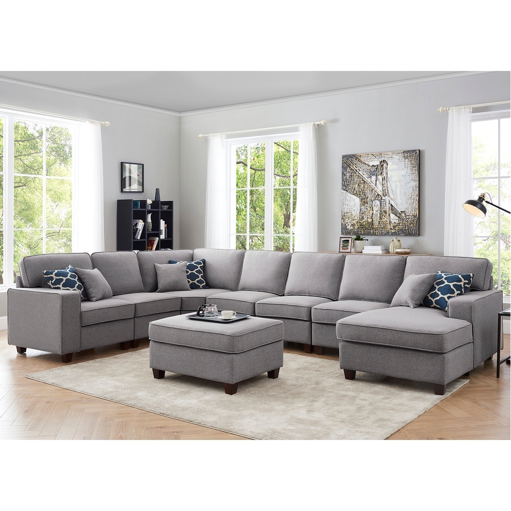 Irma 8-piece Light Grey Linen Modular Sectional Sofa Set