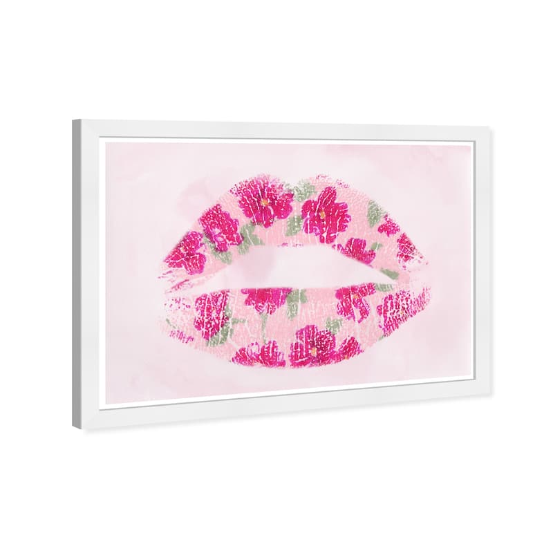 Wynwood Studio Prints Fashion and Glam Flower Lips Pink and Pastel Pink Glam Wall Art Canvas Print