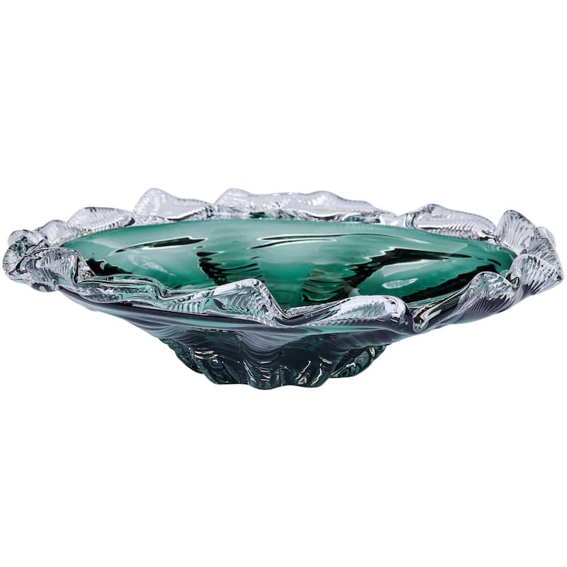 Cascade Petal Platter Scalloped Edge Glass Decorative Bowl for Home - Green