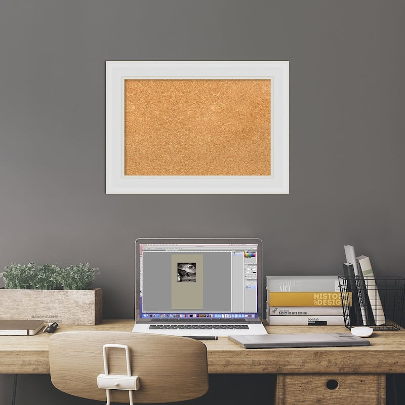 Flair Soft White Narrow Framed Cork Bulletin Memo Board