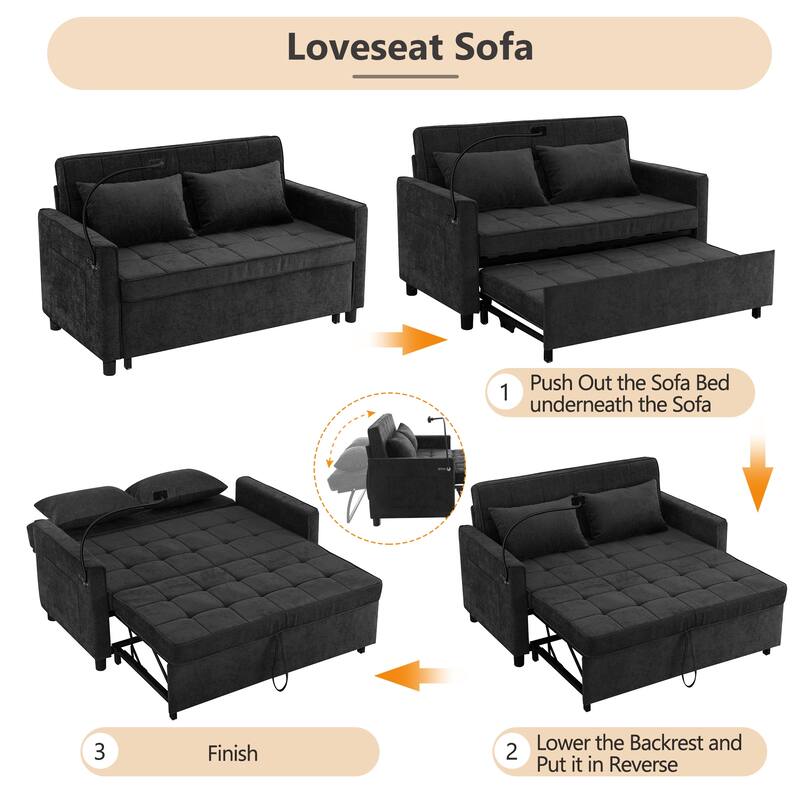 57" Convertible Sleeper Loveseat - Space-Saving Sofa Bed with USB Charging Hub, Reversible Backrest & Smart Storage Solutions