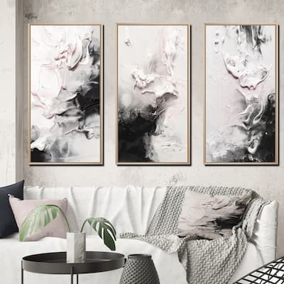 Designart "White Twist Watercolor IV" Abstract Painting Framed Wall Art Set Of 3 Frame Canvas Set For Living Room Decor