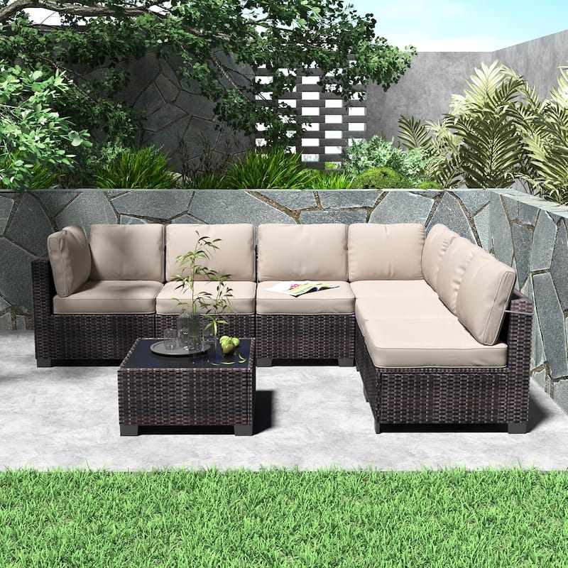 IDEALHOUSE 7-Piece PE Rattan Wicker Outdoor Patio Furniture Set