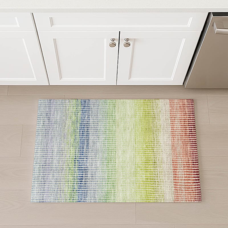 Machine Washable Indoor/ Outdoor Contemporary Stripes Chantille Rug